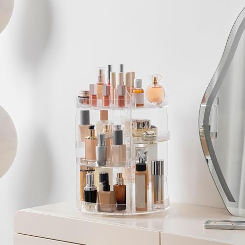 HBlife 360 Rotating Makeup Organizer Plus Size Adjustable Carousel Large Capacity Revolving Perfume Organizer Skincare Organizers Cosmetic Storage Spinning Holder for Vanity, Clear