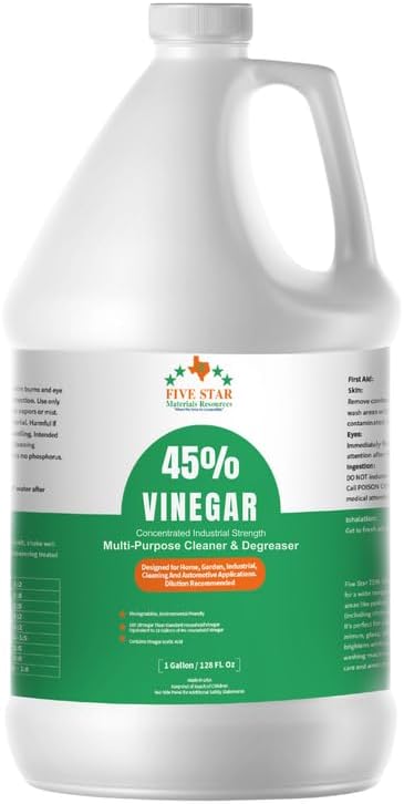 FIVE STAR MATERIALS RESOURCES 45% Vinegar Concentrated | White Vinegar for Cleaning and Garden | Home, and Outdoor Pure | Max Performance 7X Power | with Instructions (128 oz)