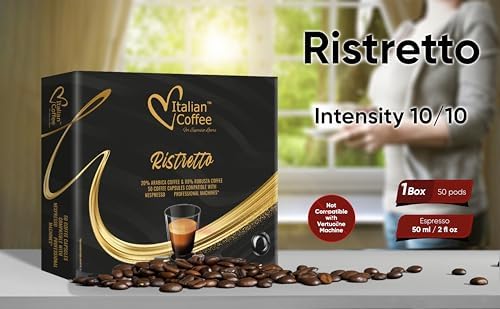 Italian Coffee for Espresso Lovers pods compatible with PRO Professional Nespresso* machines Zenius, Gemini And Momento Pre 2022 models (50 Count (Pack of 1), Ristretto PRO)