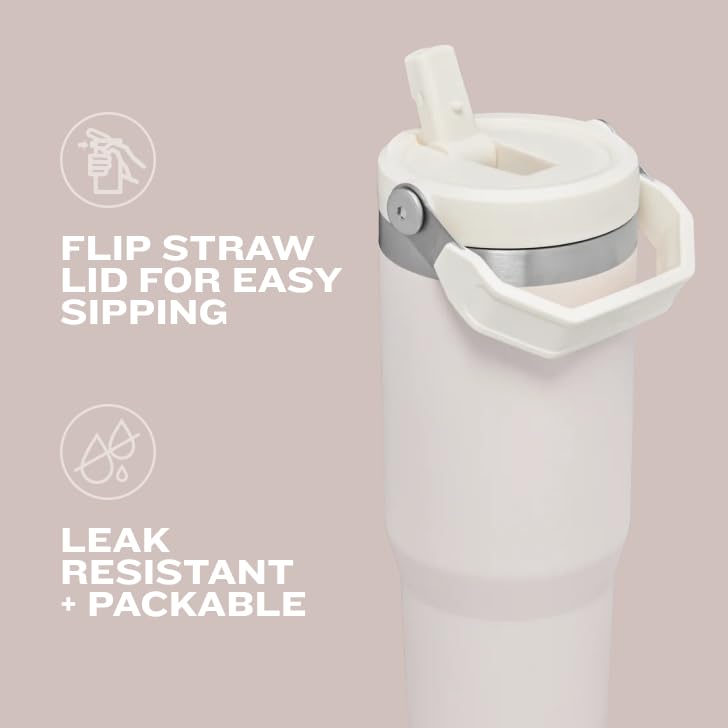 Stanley IceFlow Stainless Steel Tumbler with Straw - Vacuum Insulated Water Bottle for Home, Office or Car Reusable Cup with Straw Leak Resistant Flip Cold for 12 Hrs or Iced for 2 Days (Rose Quartz)
