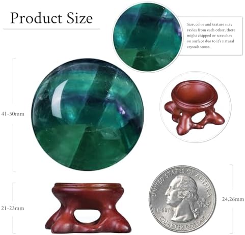 mookaitedecor Natural Fluorite Crystal Ball with Resin Stand, Decorative Stone Sphere Ball for Feng Shui Meditation Divination Home Decor, 1.61-1.97 Inch (41-50 mm)