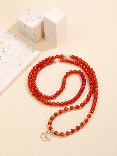 Jovivi 108 Mala Beads Bracelet Necklace, Natural Healing Crystal Stones Prayer Beads Yoga Meditation Gemstone Necklace Gold Copper Tree Life Pendant