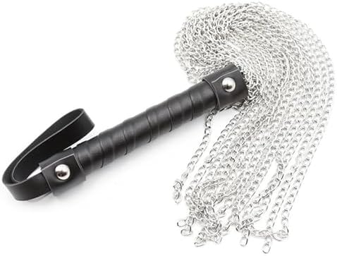 Gothic Punk Style Metal Chain Tassel Whip with Leather Handle, Halloween Costume Accessory for Men and Women