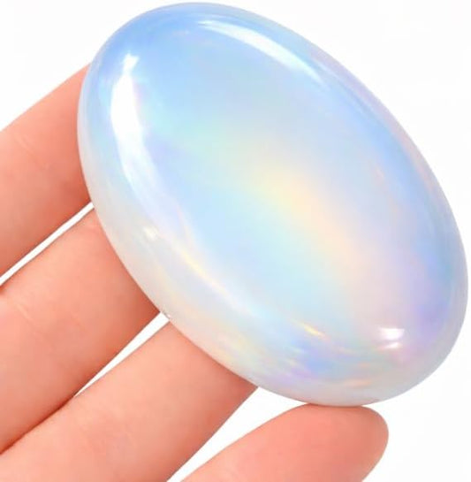 Natural Large Opalite Gemstone Polished Palm Stone Healing Crystals Thick Natural Reiki Worry Stone Energy Balancing Anxiety Stress Relief Meditation 1 Pc