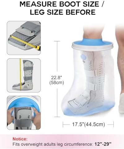 DNEOUXI Waterproof Extra Wide Leg Cast Cover for Shower, Extra Large Reusable Foot Protector with Non-Slip Bottom, Watertight Cast Sleeve for Plus Size Adults Post Surgery Boots, Fits Leg Size 12"-29"