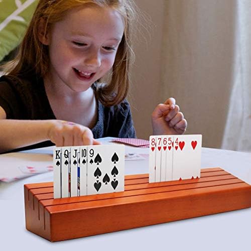 Exqline Wooden Playing Card Holder Set of 2 Solid Card Tray Rack Organizer for Kids Seniors Adults - 13.8 inch* 3.1 Inch Extended Versions Long Enough for Bridge Canasta Strategy Card Playing