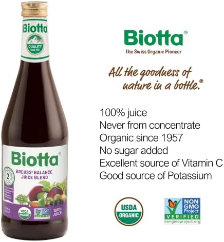Biotta Organic Breuss Balance Juice - 100% Vegetable Juice for Energy, Immunity & Wellness - Excellent Source of Nutrients - All Natural, Non-GMO, Gluten-Free (16.9 Fl Oz, Pack of 6)