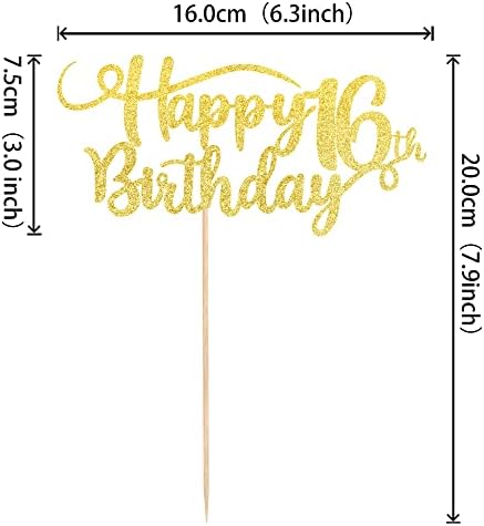 Rsstarxi 1 Pack Happy 16th Birthday Cake Topper Glitter Number 16 Sixteen Years Old Birthday Cake Pick Decoration for 16th Birthday Celebrating Anniversary Party Supplies Gold