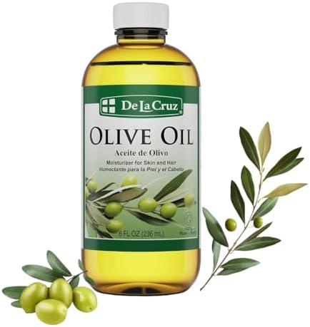 De La Cruz Pure Olive Oil - Natural Expeller Pressed Olive Oil for Hair and Skin - Lightweight Body Oil for Dry Skin 8 Fl Oz