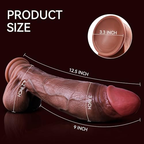12.5" Huge Thick Dildo, 3" Diameter Dual Density Platinum Silicone Realistic Dildos with Strong Suction Cup for Advanced G-Spot Penis Play, Hands-Free Sex Toy for Men, Women & Couples