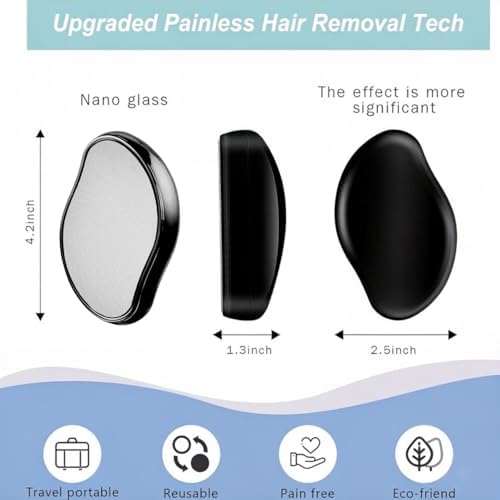2PCS Crystal Hair Eraser for Women Reusable Hair Remover Stone, Painless Crystal Hair Remover for Women and Men, Magic Painless Exfoliation Hair Removal Tool (Black and White)