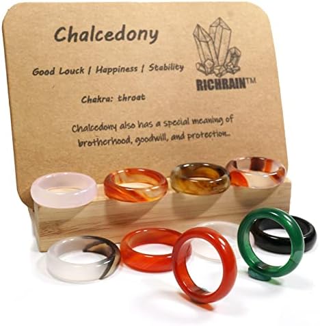 Crystal Rings - Chalcedony Carnelian Rings Friendship Jewellry Healing Crystals Confidence and Spiritual,Set of 10 PCS