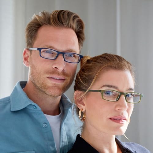 OPULIZE TED Reading Glasses for Women Men, Lightweight Narrow Rectangular Matt Frame with Spring Hinges, Black +2.50 (Pack of 2)