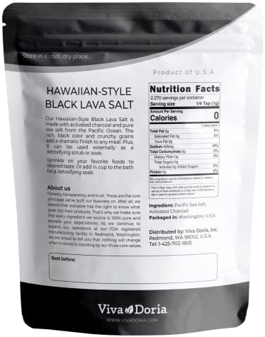 Viva Doria Hawaiian Black Lava Sea Salt, Fine Grain, Lava Salt, 5 lb (2.27 kg)