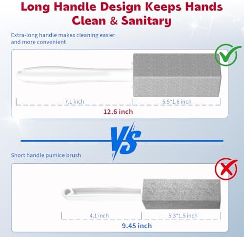 W&E Choice Toilet Pumice Stone 4 Pack, Pumice Stone for Bathtub Cleaning with Extra Long Handle, Toilet Brush for Cleaning Toilets, Bathtubs, Grills, Swimming Pools, Sinks