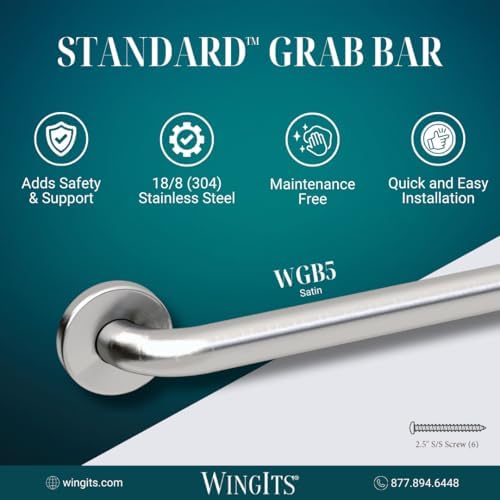 WingIts WGB5SS42 STANDARD Grab Bar, Concealed Mount, Satin Stainless Steel, 42-Inch Length by 1.25-Inch Diameter