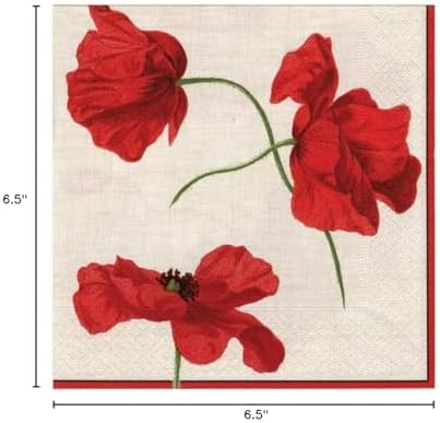 Caspari Dancing Poppies Paper Luncheon Napkins - Two Packs of 20