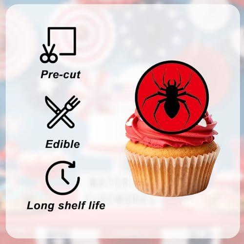 15pcs Edible Cupcake Toppers, 5cm/2 Inch Round Spider Happy Birthday Edible Cake Decoration Red Cartoon Spider Cakes Decor for Kids Boys Girls Birthday Theme Party (3 Design)