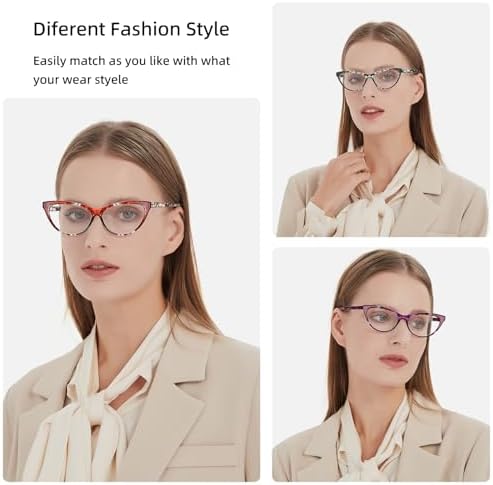 Cat Eye Reading Glasses for Women-4PC Blue Light Blocking Flexible Spring Hinges Stylish Anti-glare UV400 Readers Fashionable Eyeglasses+1.50