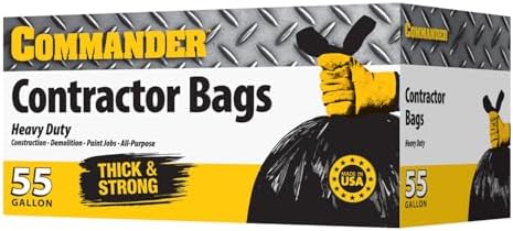 Commander 55 Gallon 3 MIL (eq) Heavy Duty Contractor Bags with Flap Ties - 36" x 56" with flaps - Pack of 10 - For Contractor, Industrial, & Outdoor