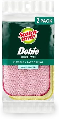 Scotch-Brite Dobie Scrub & Wipe Cloths, Sponge Cloths for Cleaning Kitchen, Bathroom, and Household, Dobie Scrub and Wipe Cloth Absorbs and Doesn't Scratch, 2 Cleaning Cloths