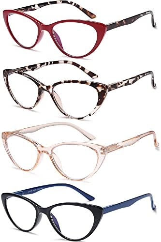 EYEURL 4-Pack Cat Eye Reading Glasses for Women- Blue Light Blocking Readers with Spring Hinges,Anti-Glare/UV Rays Reading Glasses1.75