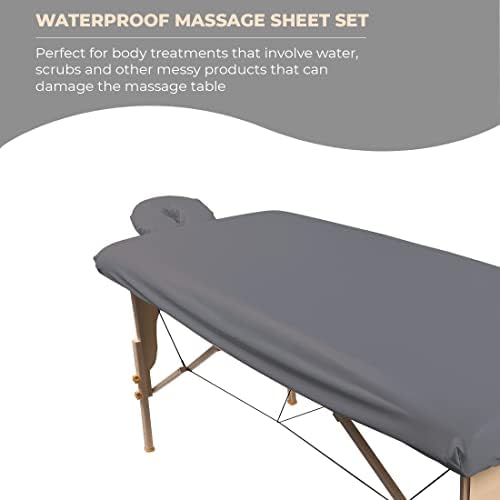ForPro Professional Collection Waterproof Massage Table Cover, Protective Spa Treatment Sheet Set for Massage Tables, Machine Washable, Includes Massage Fitted Sheet and Face Rest Cover, Cool Grey
