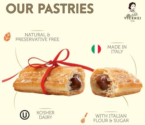Delizia Hazelnut Cream by Pasticceria Matilde Vicenzi, Cream Filled Puff Pastry Patisserie Rolls, All-Natural, Kosher Dairy, Made in Italy - 4.41oz (125g) Box, 4-Pack