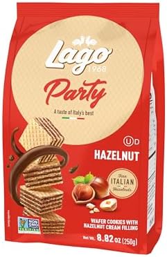 Gastone Lago Party Hazelnut Wafers, 8.82 oz – Italian Wafer Cookies with Hazelnut Flavored Cream Filling, Non-GMO Verified, Authentic Taste of Italy [Pack of 2]