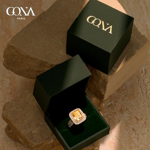 GONA 5CT Yellow Diamond Ring Radiant Cut 11×9MM VVS Fancy Vivid Yellow Statement Ring, Tarnish-Resistant Silver Gold-Plated Halo, Luxury Jewelry Gift for Engagement, Anniversary, Cocktail or Promise