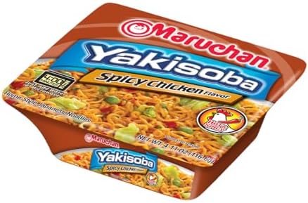 Maruchan Yakisoba, Spicy Chicken Flavor – Stir-Fried Japanese Instant Ramen Noodles, High Protein Microwavable Meal – 4.11 Oz. (8 Pack)