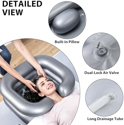 Inflatable Hair Washing Basin, Portable Shampoo Bowl with Drain Tube & Air Pump, Bedside Hair Wash Tub for Elderly, Disabled, kids,Pregnant Women, Home Salon