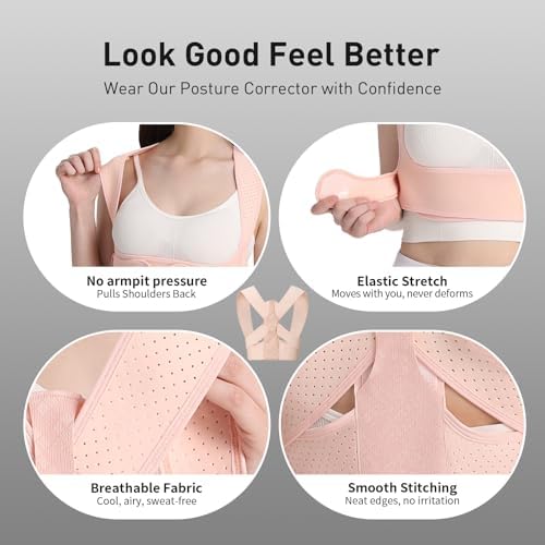 WNIEYO Back Brace Posture Corrector for Women Shoulder Straightener for Upper and Lower Back Pain Improving Postura Support Belt for Scoliosis (Pink,M/L)