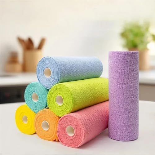 Reusable Cleaning Wipe Household Kitchen Cloth Microfiber Towel Rolls Dish Rags Wash Paper Towel Replacement 1 Roll of 20 Sheets(Cyan)