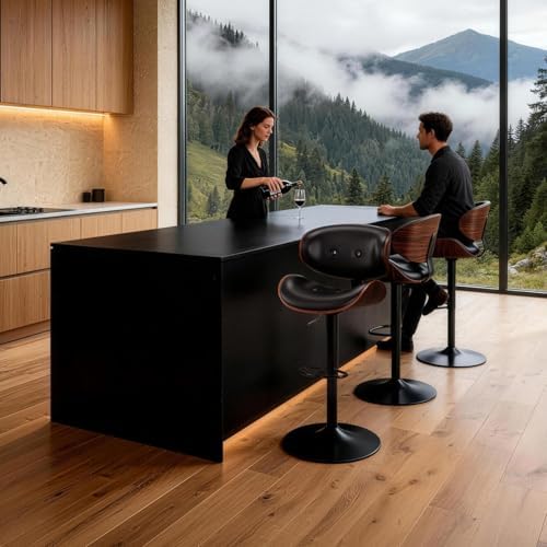 Adjustable Swivel Bar Stools Chair,Counter Height Bar Stools with Back,350 LBS PU Leather Bar Stool for Kitchen Island,Upholstered Pub Stools with Footrest (Black, Set of 2)