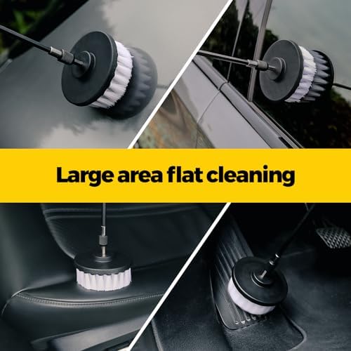 Holikme 5Pack Drill Brush Attachment Set-Car Interior Detailing Kit，Power Scrubber Brush Extended Long Attachment for Bathroom, Car，Shower，Carpet,Boat,Kitchen，Floor and Tile，White