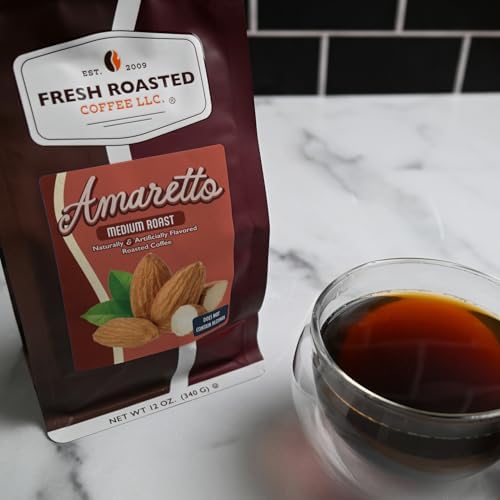 Fresh Roasted Coffee, Amaretto Flavored Whole Bean Coffee, Medium Roast, Kosher, 12 oz