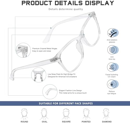 Reading Glasses for Women Men - Blue Light Blocking UV Filter Computer Readers,Anti Eyestrain Eyeglasses