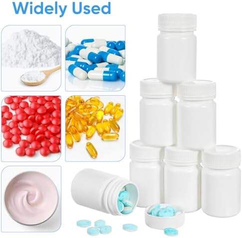 20pcs 50ml Small Pills Bottles with Caps Thickened Plastic Pill Case Portable Container for Travel and Home Medication Storage