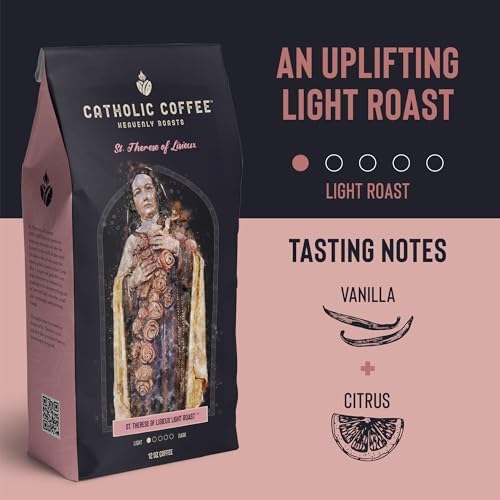 Catholic Coffee St. Thérèse of Lisieux | Light Roast Whole Bean Coffee – Vanilla & Citrus Notes | 12oz Bag – Gentle Catholic Gift Inspired by the Little Flower