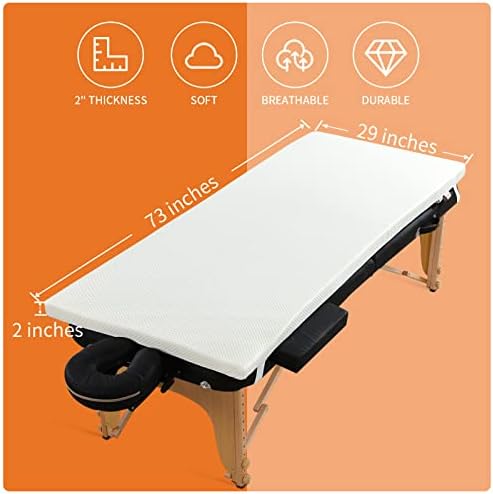 HOMBYS Memory Foam Bed Mattress Topper with Removable Cover, Massage Table Mattress Topper with Elastic Bands, Non-Slip Lash Bed Cushion Only, 73"x29"x2"