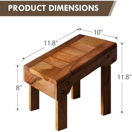 Teak Shower Stool for Shaving Legs, Non-Slip Bathroom Foot Step, Waterproof Wooden Shower Foot Step for Bathroom