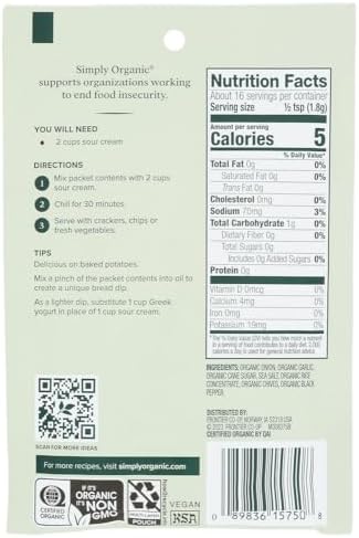 Simply Organic Onion & Chive Dip Mix, Certified Organic | 1 oz | Pack of 12
