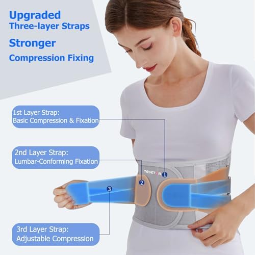 TESETON Back Brace for Lower Back Pain Men Women,Lumbar Support Belt with 3-Layer Adjustable Straps,Breathable Mesh for Herniated Disc,Sciatica,Scoliosis WT05-XL