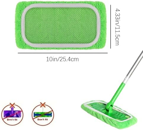 6 Pack Green Microfiber Mop Pads - Reusable Washable Refills for Wet & Dry Floor Cleaning - Fits Most Standard Mops - Household Cleaning Pads