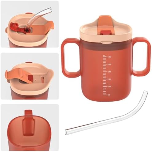 Senior Water Cup - 300ml Spill-Proof Cup With Handles - Feeding Cup With Lid And Straw For Patients - Senior Drinking Mug - Senior Care Cup For Patients, Elderly, Pregnant, And Disabled