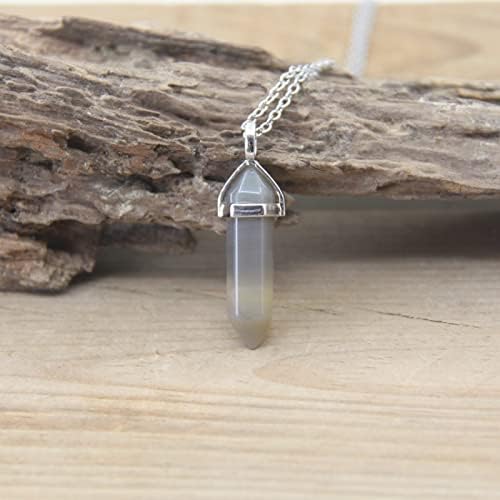 Natural Stone Pendants Necklaces Crystal Quartz Fluorite Pendulum,Grey Agate