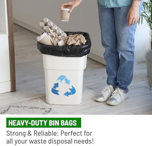 Delka Heavy Duty Black Bin Bags – Extra Strong, Leak-Proof Plastic Liners – Ideal for Kitchen, Home, DIY & Garden, Household, Office & Catering – Made from 100% Recycled Material (100L, 25 Pack)