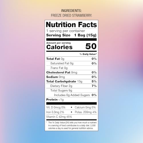 Pol's Fresh Freeze Dried Strawberries Whole, Single Ingredient, No Sugar Added, 12 Pack (0.53 oz Each) - Crispy Crunchy Healthy Fruit Snacks for Cereal, Yogurt & Smoothies, Gluten Free, Vegan, Kosher