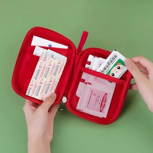 Medicine Pouch Pill Pocket Mini Travel First Aid Bag Outdoor Portable First Aid Kit Empty Red Small Medical Bag Family Emergency Medical Kit Waterproof Oxford Zipper Pouch Hiking Survival Supplies